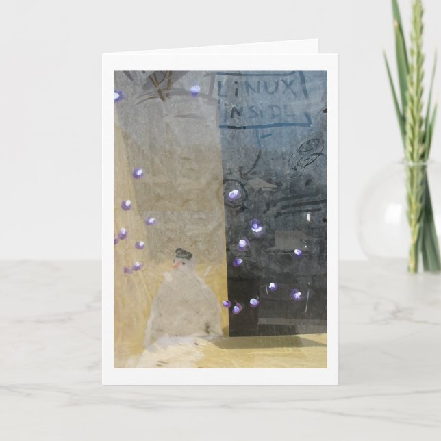 Cartes Pour Fêtes Annuelles bonhomme de neige par une fenêtre (Devant)