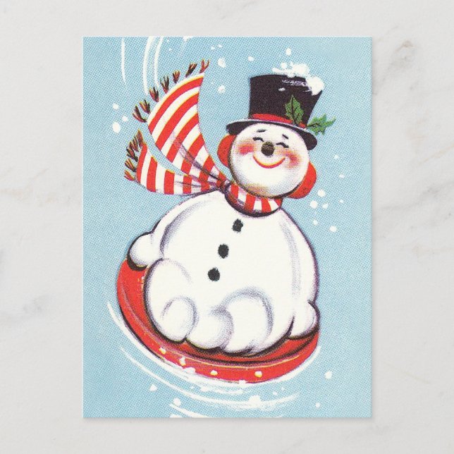 Cartes Pour Fêtes Annuelles Bonhomme de neige sur le disque de neige (Devant)