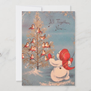 Cartes Pour Fêtes Annuelles Bonhomme de neige vintage faisant chanter les oise