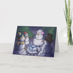 Cartes Pour Fêtes Annuelles Bonhommes de neige campant