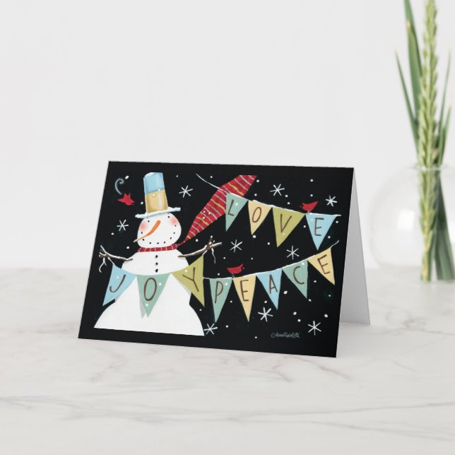 Cartes Pour Fêtes Annuelles Bonhommes de neige modernes amour, joie, paix (Devant)