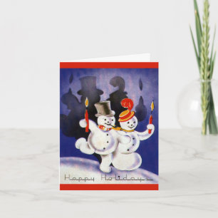 Cartes Pour Fêtes Annuelles Bonhommes de neige vintages de danse de Noël avec