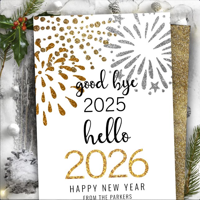 Cartes Pour Fêtes Annuelles Bonjour 2025 Parties scintillant d'or Festive feux (Créateur téléchargé)
