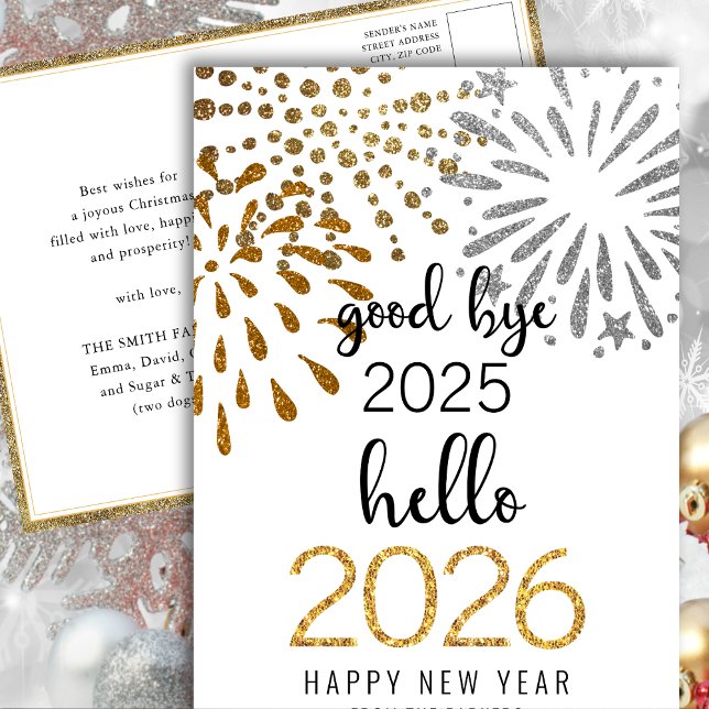 Cartes Pour Fêtes Annuelles Bonjour 2025 Parties scintillant d'or Festive feux (Créateur téléchargé)