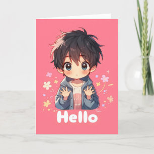 Cartes Pour Fêtes Annuelles Bonjour Boy Anime Chibi
