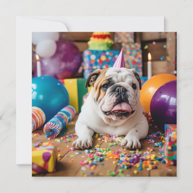 CARTES POUR FÊTES ANNUELLES BONJOUR D'ANNIVERSAIRE BULLDOG GREETING CARD (Devant)