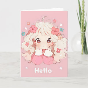 Cartes Pour Fêtes Annuelles Bonjour fille Chibi Anime