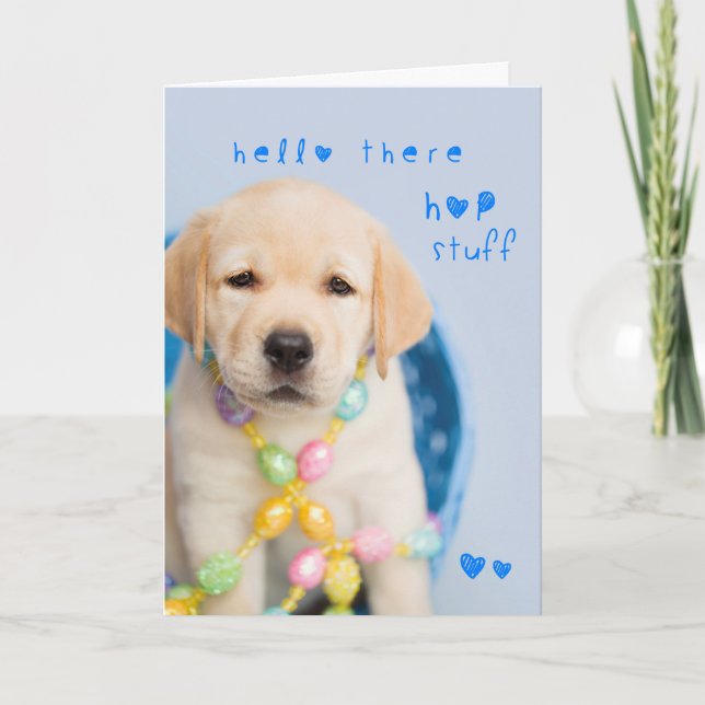 Cartes Pour Fêtes Annuelles Bonjour hop trucs de laboratoire jaune chiot (Devant)