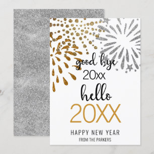 Cartes Pour Fêtes Annuelles Bonjour Nouvel An Festif Feu d'oeuvres Gold Partie