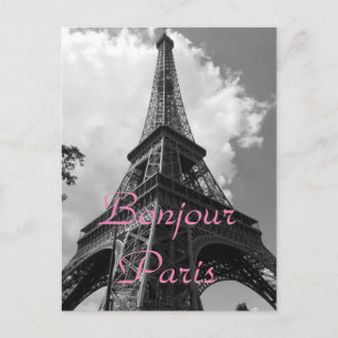 Cartes Pour Fêtes Annuelles Bonjour Paris Noir Blanc Tour Eiffel France