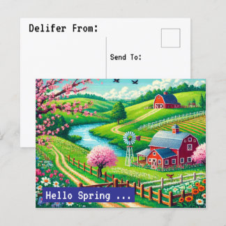 Cartes Pour Fêtes Annuelles Bonjour Printemps - 16-Bit Pixel Art Campagne Post