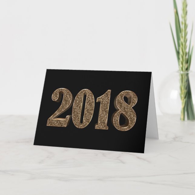 Cartes Pour Fêtes Annuelles Bonne année 2018 Elégant Noir et Or (Devant)