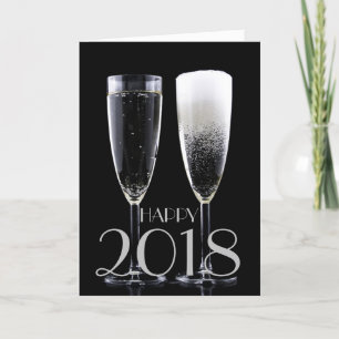 Cartes Pour Fêtes Annuelles Bonne année 2018 Flute de Champagne Blanc Noir
