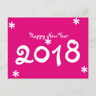 Cartes Pour Fêtes Annuelles Bonne année 2018 Hot rose White Star Typographie