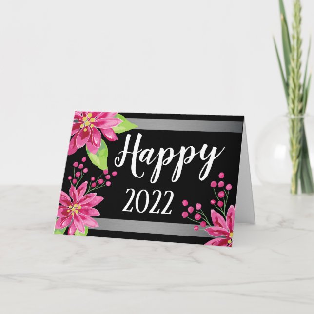 Cartes Pour Fêtes Annuelles Bonne année 2022 Floral Holiday Card (Devant)