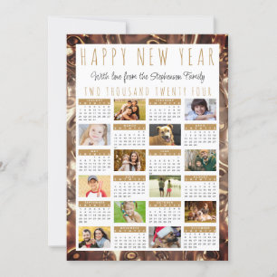 Cartes Pour Fêtes Annuelles Bonne année 2024 Calendrier 12 Photos Or