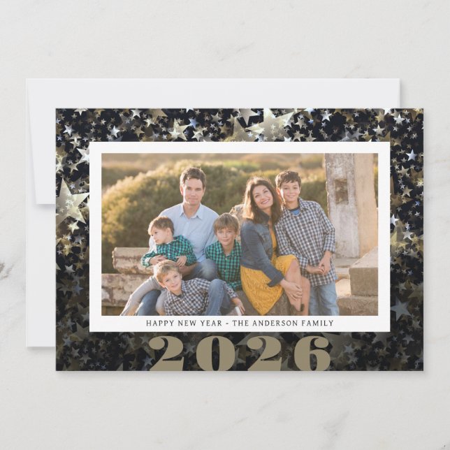 Cartes Pour Fêtes Annuelles Bonne année 2024 Photo Star Confetti (Devant)