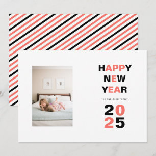 Cartes Pour Fêtes Annuelles Bonne année 2025 corail, photo de typographie noir