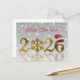 Cartes Pour Fêtes Annuelles Bonne année 2026 en or Chapeau de Père Noël et f