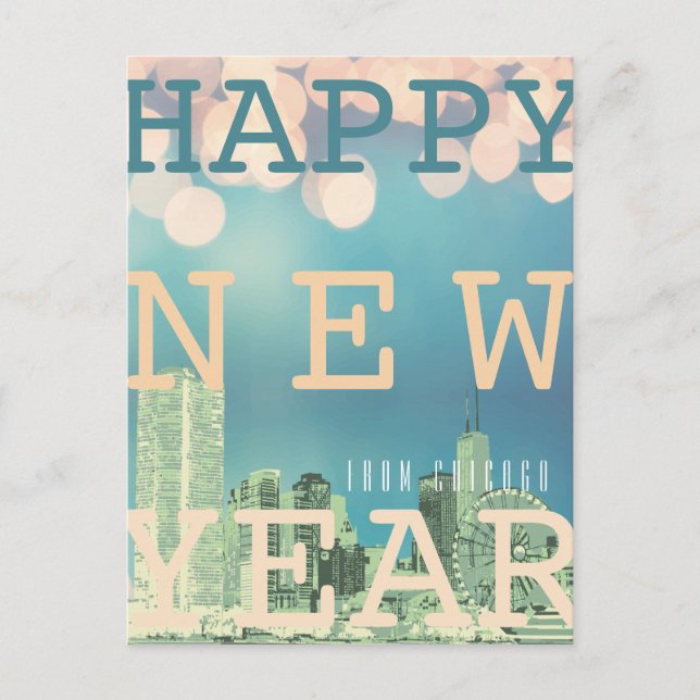 Cartes Pour Fêtes Annuelles Bonne année à Chicago Skyline (Devant)