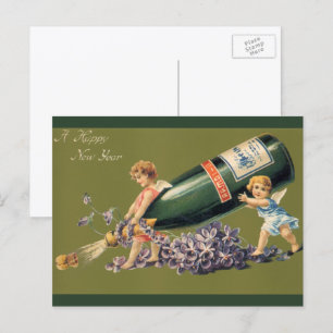 Cartes Pour Fêtes Annuelles Bonne année, Angels Vintages au Champagne