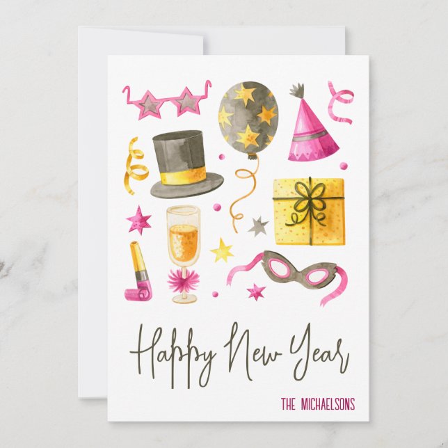 Cartes Pour Fêtes Annuelles Bonne année aquarelle (Devant)