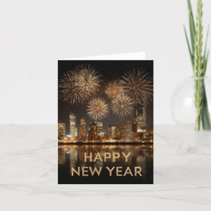 Cartes Pour Fêtes Annuelles "Bonne année" avec feux d'artifice au-dessus d'une