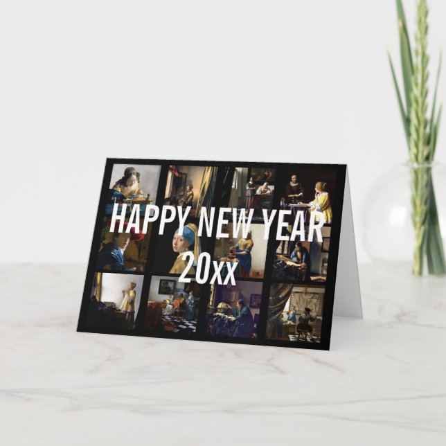 Cartes Pour Fêtes Annuelles Bonne année avec Johannes Vermeer Patchwork (Devant)