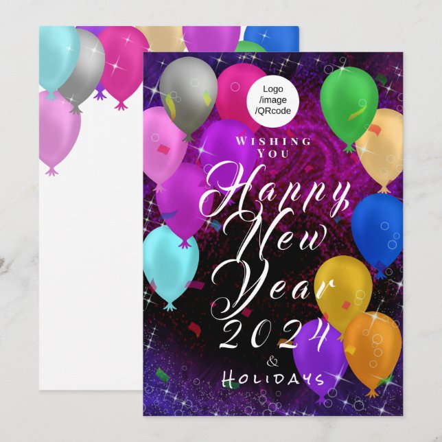 Cartes Pour Fêtes Annuelles Bonne année Ballons Entreprise (Devant / Derrière)