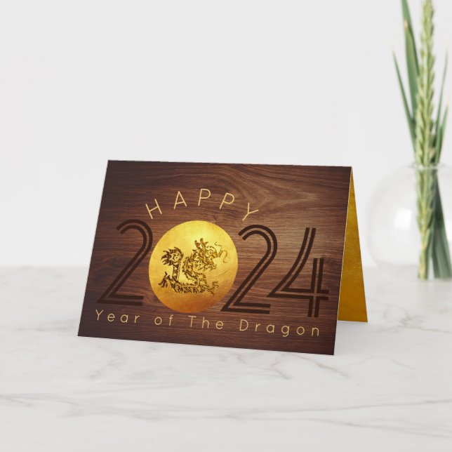 Cartes Pour Fêtes Annuelles Bonne année chinoise Dragon de Bois 2024 HGC (Devant)