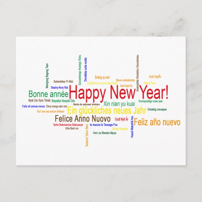 Cartes Pour Fêtes Annuelles Bonne année dans différentes langues (Devant)