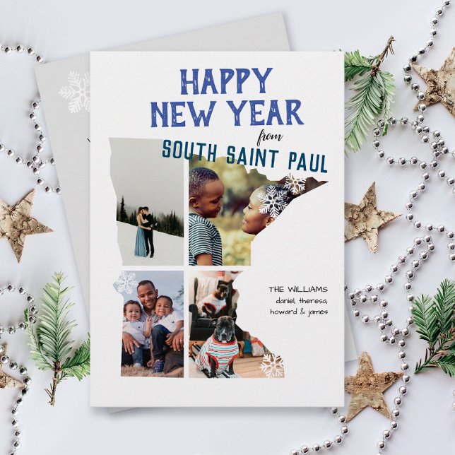 Cartes Pour Fêtes Annuelles Bonne année du Minnesota avec quatre photos (From Minnesota with love four photo Happy New Year Christmas holiday card and moving announcement )
