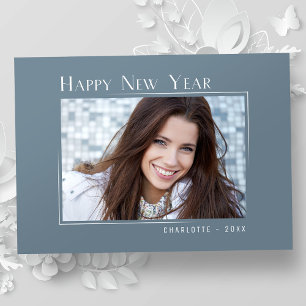 Cartes Pour Fêtes Annuelles Bonne Année Élégante Simple Ardoise Bleue Photo