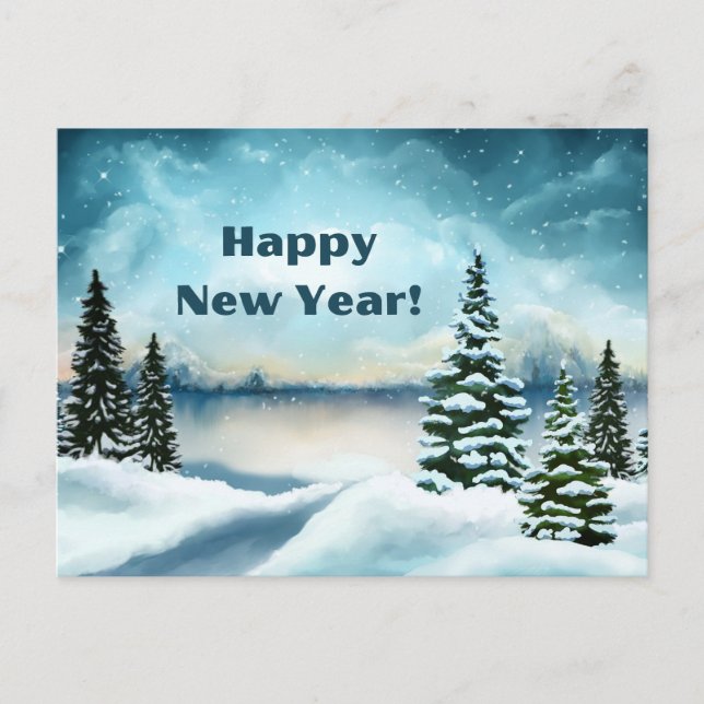 Cartes Pour Fêtes Annuelles Bonne année Forêt de neige hivernale scène (Devant)