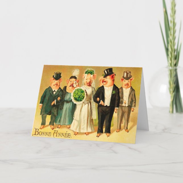 Cartes Pour Fêtes Annuelles Bonne Année - jeunes mariés avec la famille (Devant)