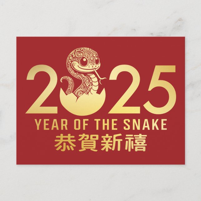 Cartes Pour Fêtes Annuelles Bonne année lunaire chinoise du serpent 2025 (Devant)