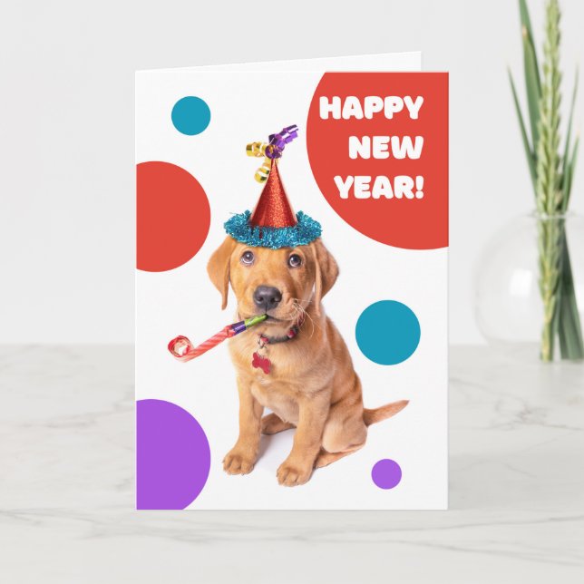 Cartes Pour Fêtes Annuelles Bonne année mignonne Red Fox Labrador Chiot (Devant)