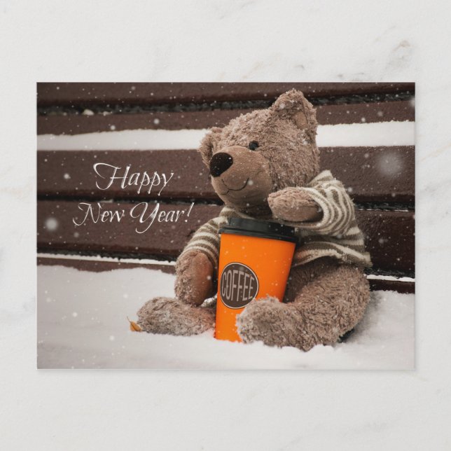 Cartes Pour Fêtes Annuelles Bonne année. Ours en peluche. (Devant)