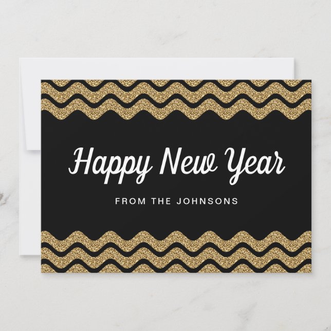 Cartes Pour Fêtes Annuelles Bonne année paillettes dorées rayures noires (Devant)