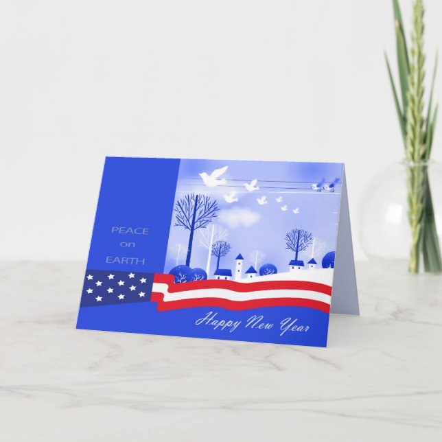 Cartes Pour Fêtes Annuelles Bonne année. Paix sur Terre patriotique (Devant)