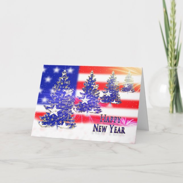 Cartes Pour Fêtes Annuelles Bonne année - PATRIOTIQUE - DRAPEAU/ARBRES (Devant)