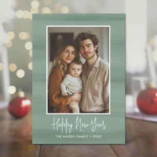 Cartes Pour Fêtes Annuelles Bonne année Photo avec vert aquarelle doux