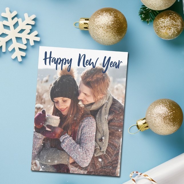 Cartes Pour Fêtes Annuelles Bonne année Photo Bleu Script Overlay Moderne (Créateur téléchargé)