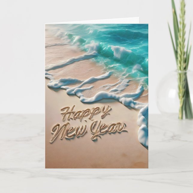 Cartes Pour Fêtes Annuelles Bonne année Plage tropicale (Devant)