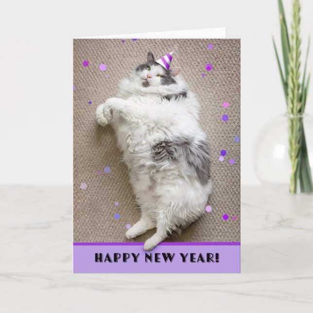 Cartes Pour Fêtes Annuelles Bonne année pour quiconque humour de chat gras  (Devant)