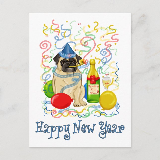 Cartes Pour Fêtes Annuelles Bonne Année Pug (Devant)