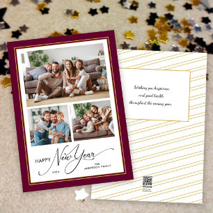 Cartes Pour Fêtes Annuelles Bonne année Simple Élégant Script 3 Photos