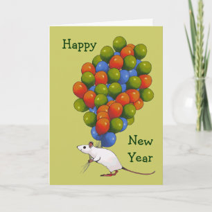 Cartes Pour Fêtes Annuelles Bonne année : Souris blanche avec BEAUCOUP de ball