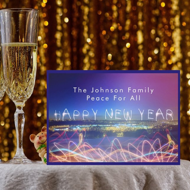 Cartes Pour Fêtes Annuelles Bonne année sur City Lights & Confetti Card (Créateur téléchargé)