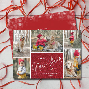 Cartes Pour Fêtes Annuelles Bonne année sur Red Multi Photo